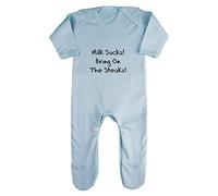Milk Suck! Bring on The Steaks! Baby Romper Jumpsuit with feet, 3-6 Months, Pastel Blue