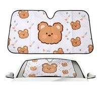 (Milk Tea Bear) Sun Visor For Car Windshield Cartoon,Cute Front Windshield Sunshade | Animal Printing Aluminum Foil Auto Glass Cover For Interior
