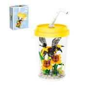 Milk Tea Cup Bees Insect Mini Building Blocks set, 161PCS Animal Model Toys, Creative Insect Flower Exploration Micro Bricks Kit for Kids, Ideas Gifts for Boys Girls Adults