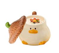 Milk Tea Mug with Lid - Funny Yellow Duck Ceramic Coffee Cup with Spoon, Milk Tea Cup with Lid | Travel Mug with Handle, 3D Animal Mug for Women, Children, Girlfriend Gift
