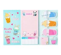 Milk Tea Notes Set, 550 Sheets,Cute Cartoon Dog Post It Notes with 3 Point Pens, Self-Adhesive Writing Memo Pages Back to School Office Supplies
