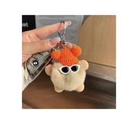 (Milk Tea Orange Hat, Small briquettes with single loop chain buckle) Imitation Rex Rabbit Fur Small Coal Ball Elf Car Keychain Pendant Plush Doll Bag Charm