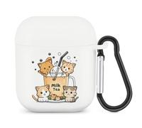 Milk Tea Pearls Cat Love Bluetooth Headset Cover Earbuds Case TPU Headphone Protective Compatible with Airpods 1/2 White-Color