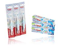 Milk Teeth Toothbrush and Toothpaste Set 6 Pack | 3 x Baby Toothbrushes 0-2 Years with 3 x Milk Teeth Toothpaste (0-2 Years, 50ml) - Blue Toothbrushes