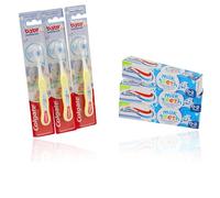 Milk Teeth Toothbrush and Toothpaste Set 6 Pack | 3 x Baby Toothbrushes 0-2 Years with 3 x Milk Teeth Toothpaste (0-2 Years, 50ml) - Yellow Toothbrushes