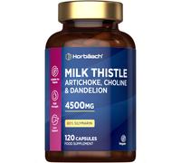 Milk Thistle Capsules 4500mg | 4-in-1 Complex with Artichoke, Dandelion and Choline | 80% Silymarin | High Strength Vegan Supplement | 120