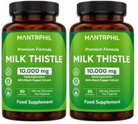 Milk Thistle High Strength 10000mg | 400mg Silymarin per Capsule | 90-Day Supply | with Black Pepper | Vegan Herbal Food Supplement | Lab Tested (Pack of 2)