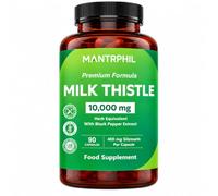 Milk Thistle High Strength 10000mg | 400mg Silymarin per Capsule | 90-Day Supply | with Black Pepper | Vegan Herbal Food Supplement | Lab Tested