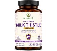 Milk Thistle High Strength 10000mg Vegan Herbal Food Supplement | 400mg Premium Silymarin per Capsule with Black Pepper | 90-Day Supply