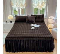 Milk Velvet Bed Skirt Ruffle Bedspread 3-Piece Set,Plush Washed Cotton Quilted Fitted Sheet with 2 Pillowcase,Soft Thick Warm Breathable Sheet Mattress Cover Suitable for Season