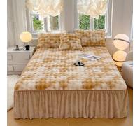 Milk Velvet Bed Skirt Ruffle Bedspread 3-Piece Set,Plush Washed Cotton Quilted Fitted Sheet with 2 Pillowcase,Soft Thick Warm Breathable Sheet Mattress Cover Suitable for Season