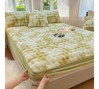 Milk Velvet Bedding Fitted Sheet Twin Full Queen Mattress Cover, Extra Soft Plush Mattress Protector Faux Rabbit Fur Bedspread(Green,78"X86"(200X220CM))