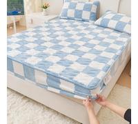 Milk Velvet Mattress Protector, Winter Plush Warm Bed Mattress Protective Cover, 360° Wrap Topper Encasement Cover, for Home, Bedroom, Hotel Light Blue Pillowcase 48x74cm*2