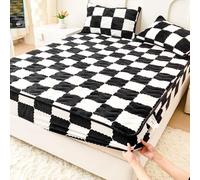 Milk Velvet Mattress Protector, Winter Plush Warm Bed Mattress Protective Cover, 360° Wrap Topper Encasement Cover, for Home, Bedroom, Hotel Black 200x220cm
