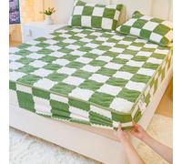 Milk Velvet Mattress Protector, Winter Plush Warm Bed Mattress Protective Cover, 360° Wrap Topper Encasement Cover, for Home, Bedroom, Hotel Green 180x200cm