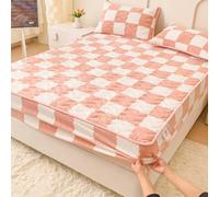 Milk Velvet Mattress Protector, Winter Plush Warm Bed Mattress Protective Cover, 360° Wrap Topper Encasement Cover, for Home, Bedroom, Hotel Pink 180x200cm