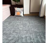 Milk Velvet Patchwork Rugs, Plush Puzzle Foam Floor Mat, Puzzle Floor Mat Tiles, Carpet Tiles with Padding, Anti-Slip Rug Puzzle Mats for Floor (Gray,20Pcs)