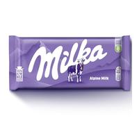 Milka Alpine Milk Chocolate Bar, Smooth & Creamy, Perfect for Sharing, 100 g (Pack of 24)