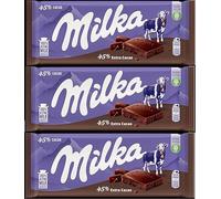 Milka Extra Cacao Chocolate Bar 90g, 3 Pack, Rich 45% Extra Cacao Alpine Milk Chocolate, Smooth European Chocolate Candy Bars, Creamy Premium Imported Sweet Snack for Chocolate Lovers