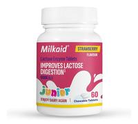 Milkaid Junior Lactase Enzyme Chewable Tablets for Lactose Intolerance Relief, Prevents Gas, Bloating & Diarrhoea, Fast Acting Dairy Digestive Supplement, Gluten Free & Vegan, 60 Count
