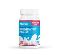 Milkaid Lactase Enzyme Chewable Tablets for Lactose Intolerance Relief, Prevents Gas, Bloating & Diarrhoea, Gluten Free & Vegan, Rasberry, 120 Count