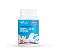 Milkaid Lactase Enzyme Chewable Tablets for Lactose Intolerance Relief, Prevents Gas, Bloating & Diarrhoea, Gluten Free & Vegan, Rasberry, 120 Count