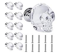 Milkary 10 Pcs Crystal Glass Door Knobs, Skull Clear Glass Wardrobe Pull Knobs with Screws, Drawer Knobs Handle for Bedside Cabinet Cupboard Home Kitchen Bedroom Decor