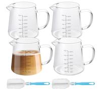 Milkary 4 Pack 12oz Coffee Measuring Glass Cups, Heat Resistant Espresso Shot Pitcher Glass Cup, Microwave & Dishwasher Safe Milk Frothing Pitcher Creamer Container