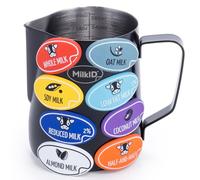 MilkID Milk Frothing Pitcher with 8 Allergen Silicone Snap-On Labels | Must-Have Barista Tool | Coffee Bar Accessories & Espresso Accessories Kit | (20oz / Black Pitcher + Labels)