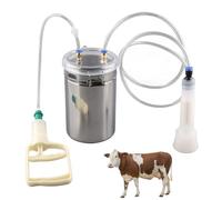 Milking Machine for Goats, 2L Manual Milking Machine, Hand Pump Milker Machine Effort Saving Stainless Steel Bucket Milker for Sheep Goat Cow