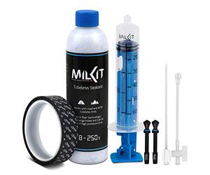 milKit Conversion Kit - Easy Tubeless Tire Conversion Without The Mess and Clogged-Up Valves - Sealant Bottle - Selant Injector - Rim Tape - Valves Pack - Presta Valve Core Removal Tool