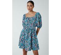 Milkmaid Square Neck Puff Sleeve Mini Dress Blue Vanilla Turquoise 10
