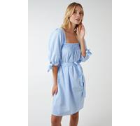 Milkmaid Square Neck Shirred Swing Dress Blue Vanilla Light Blue S
