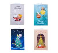 Milkmochabear Christmas Card 4-Pack Bundle Authentic Merchandise 4" x 6" Inch Blank Inside Milk and Mocha Greeting Cards with White Enevelopes Unique Designs for Family Friends Partners Cute Adorable