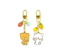 Milkmochabear Enamel Keychain - Milk & Mocha Cute Keychain for Handbags, Purses, Bags, Belts, Womens, Milk and Mocha