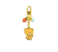 Milkmochabear Mocha Enamel Keychain Authentic Merchandise Mini Clasp All Metal Gold Finish with Two Charms For Handbags Purses Bags Belts Backpacks Men and Women Couples Matching Cute Adorable