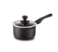 Milkpan with Easy Clean Non-Stick Stone Coating Pot with a Glass lid Small Soup Pot fine Iron Pot Energy-Saving Multi-Function 16cm Small Casserole Dish,Black Frying Pan