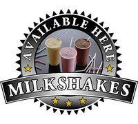 Milkshake Sold Here Sticker - Catering Sign Window Cafe Ice Cream Vinyl Decal (Small 150 x 195mm, Black)