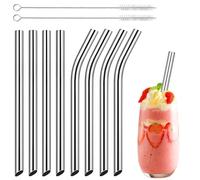 Milkshake Straws, 10 Pack Wide Straw with 4 Straight and 4 Bent Straw, 12 * 215mm Wide Slushie Straws for Bubble Tea and Slushie, Includes 2 Cleaning Brushes