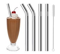Milkshake Straws 10mm Wide, 4 Pack Stainless Steel Straws 266mm & 216mm Long Straw with 1 Cleaner, Reusable Metal Straw for Milkshake, Smoothie and Jumbo Thick Drinks
