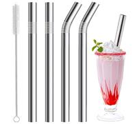 Milkshake Straws 10mm Wide Straws, 4 Pack Stainless Steel Straws 266mm & 216mm Long Straw with 1 Straw Cleaner, Reusable Metal Straw for Milkshake, Smoothie and Jumbo Thick Drinks