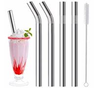 Milkshake Straws 10mm Wide Straws, 4 Pack Stainless Steel Straws 266mm & 216mm Long Straw with 1 Straw Cleaner, Reusable Metal Straw for Milkshake, Smoothie and Jumbo Thick Drinks