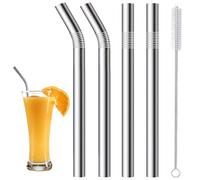 Milkshake Straws 10mm Wide Straws, 4 Pack Stainless Steel Straws 266mm & 216mm Long Straw with 1 Straw Cleaner, Reusable Metal Straw for Milkshake, Smoothie and Jumbo Thick Drinks