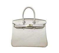 (Milkshake white, 30*23*16cm) Ladies Women Leather Handbag Birkin First Layer Cowhide Leather Tote Bag Commuter Crossbody Kelly Handbag