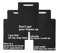 MilkToast Brands Black Funny Gift Bags Set of 5 - Medium 11 x 8 x 4 Inch Kraft Gift Bags with Snarky Sayings - Reusable Gag Gift Wrap for Birthdays, Holidays, Mother's Day, Father's Day
