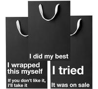 MilkToast Brands Black Funny Gift Bags Set of 5 - Medium 11 x 8 x 4 Inch Kraft Gift Bags with Snarky Sayings - Reusable Gag Gift Wrap for Birthdays, Holidays, Mother's Day, Father's Day