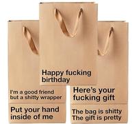 MilkToast Brands Funny Profanity Gift Bag Set - 5-Piece Medium Brown Kraft Paper Bags with Hilarious Snarky Sayings - Gag Gift Wrapping for Birthdays, Holidays, White Elephant Exchanges (11 x 8 x 4 in