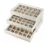 Milky Way 3 Drawers Earring Storage Organiser, Jewelry Box Beige Velvet