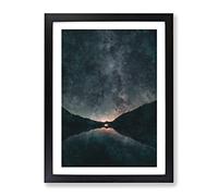 Milky Way Above A Lake In Italy Painting Modern Framed Print | A2 Black Framed Wall Art | Ready to Hang | Modern Space Picture | Living Room Bedroom Lounge Office
