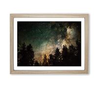 Milky Way Above The Treetops In Abstract Modern Art Framed Print | A3 Oak Framed Wall Art | Ready to Hang | Abstract Space Picture | Living Room Bedroom Lounge Office